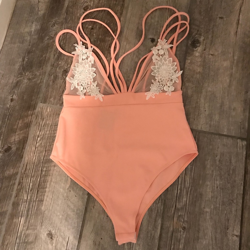 Boohoo night peach color bodysuit